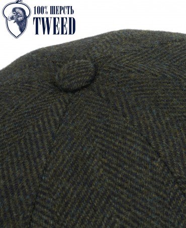 Кепка с козырьком, 8ми-клинка Мужская-Унисекс TWEED EDINBURG MOSS из твида (Плотная Костюмно-Блейзерная ШЕРСТЬ) TWEED.8-EDINBURG/MOSS